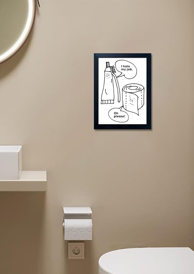 Funny Bathroom Prints - Black and White Wall Art - Framed Bathroom Signs