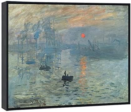Wieco Art Framed Art Impression Sunrise Canvas Prints of Claude Monet Famous Paintings Reproduction Seascape Artwork Pictures on Canvas Wall Art for Home Decorations Black