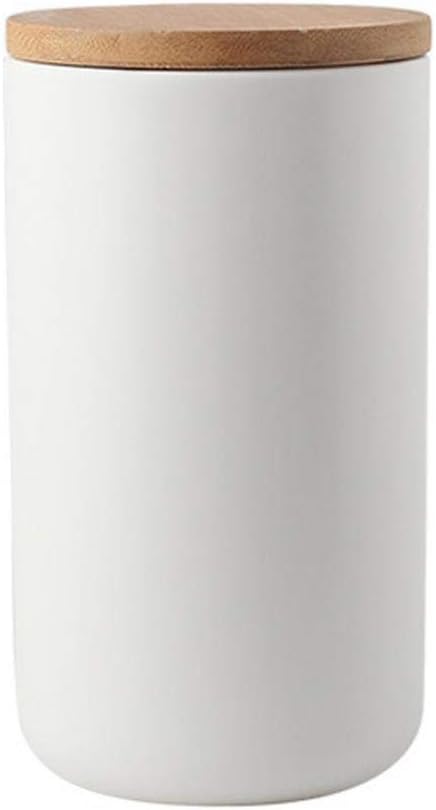 YYW Ceramics Food Storage Jar Canister with Airtight Seal Bamboo Lid, Simple Style Kitchen Canister for Food Storage, Store Coffee, Sugar, Tea, Spices and More (White (33.81oz/1000ml))