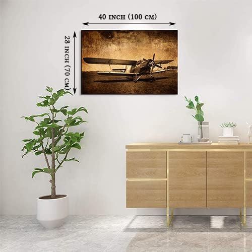 Vintage Fighter Plane Canvas Art - Elderly Propeller Airplane Decor for Home Office - Ready to Hang (28''Hx40''W)