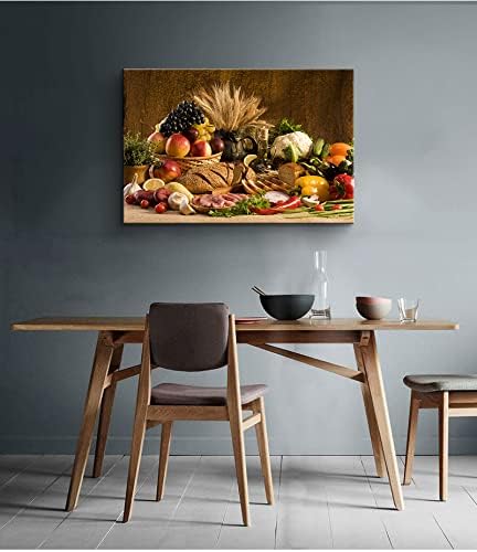 Kitchen Wall Decor Bread Vegetable Fruit Canvas Wall Art Kitchen Decorations Dining Room Decor wall art Healthy Eating Fruit Wall Art Food Wall Art for Dining Room Ready to Hang (12''Hx18''W)