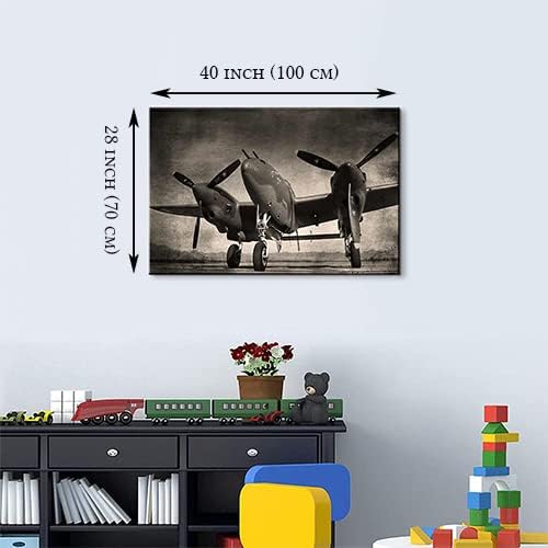 Black and White Twin Engine Airplane Canvas Wall Art - Aviation Decor Propeller Wall Decor - Airplane Art Posters and Gifts for Home - Ready to Hang (28''Hx40''W)