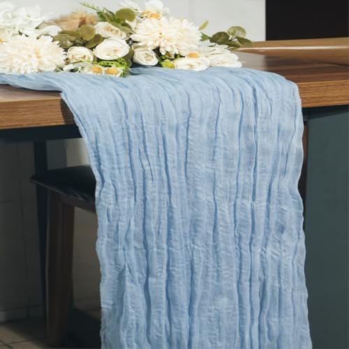 1 Pack Blue Cheesecloth Table Runner, 35x120 Inch Boho Gauze Table Runners, Cheese Cloth Long Table Runner Elegant Table Runners for Party Wedding Bridal Shower Table Decor