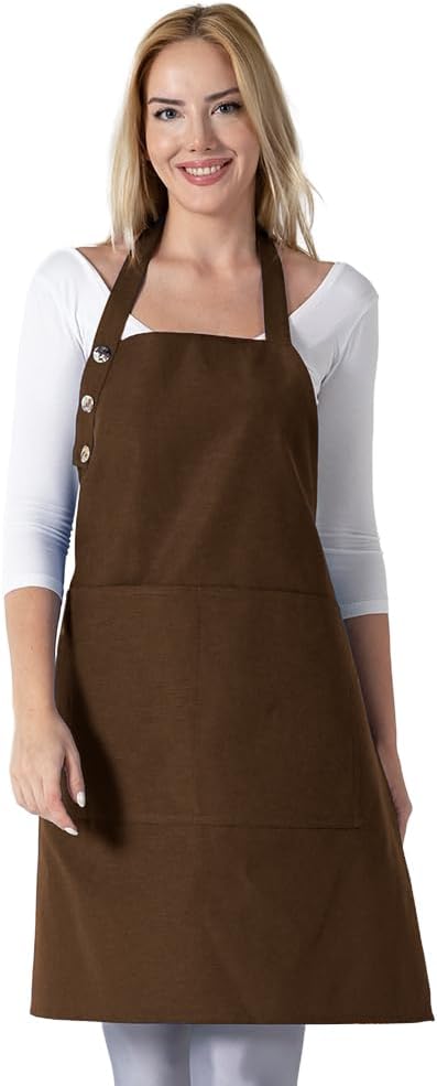 TOSHE Kitchen Apron Waterdrop Resistant Cotton Apron with adjustable Aprons for Women with Pockets 12 Color option Cooking Brown Apron (Brown)