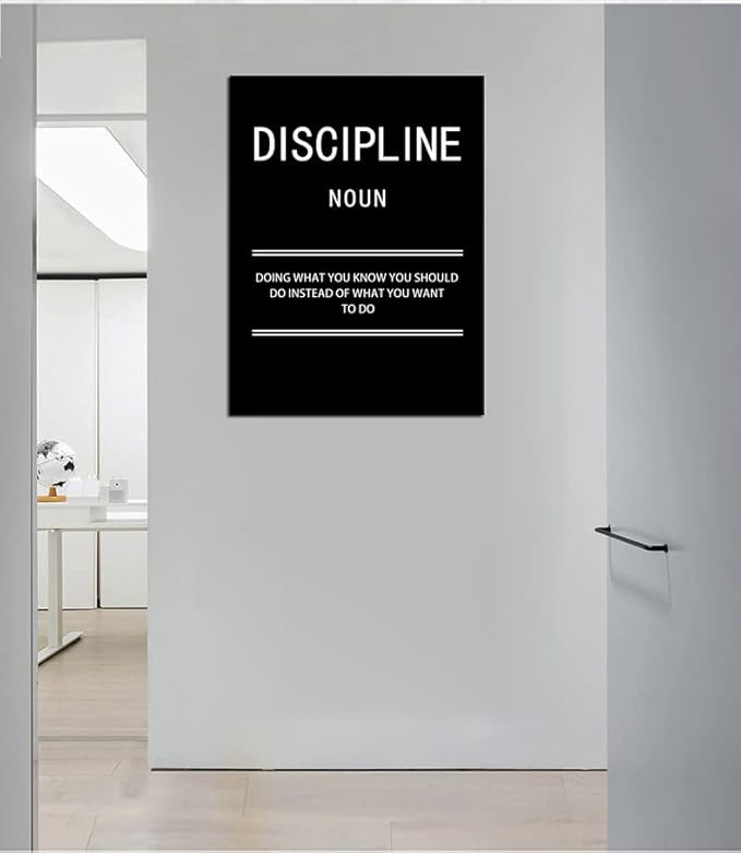 Motivational Discipline Noun Wall Art Poster Inspirational Canvas Positive Wall Art Quotes Discipline Canvas Artwork Picture Print Framed for Home Office Living Room Gym Wall Decor [30''W x 40''H]