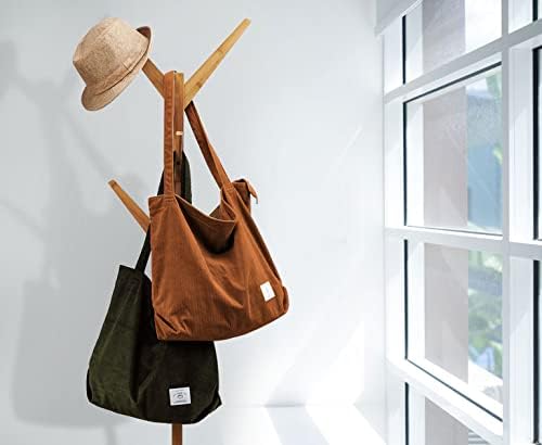 KALIDI Women Corduroy Tote Bag Zipper Casual Tote's Handbag Big Capacity Shoulder Bag with Pockets