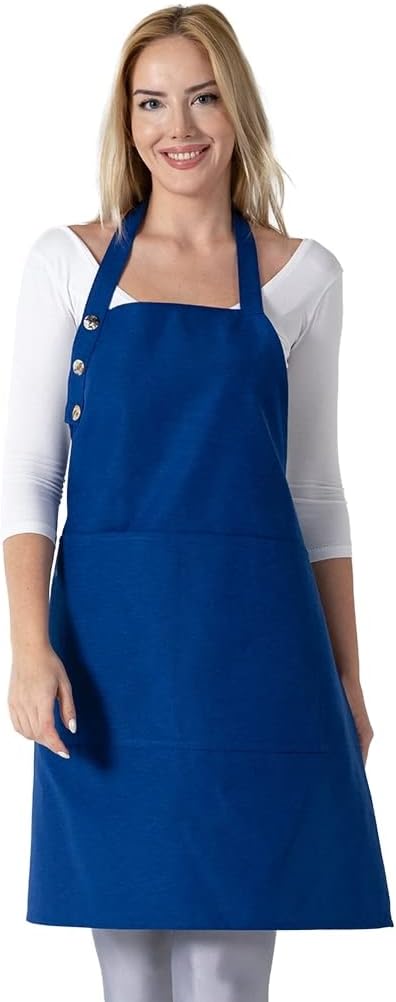 TOSHE Kitchen Apron Waterdrop Resistant Cotton Apron with adjustable Aprons for Women with Pockets 10 Color option Cooking Blue Apron (Navy Blue)