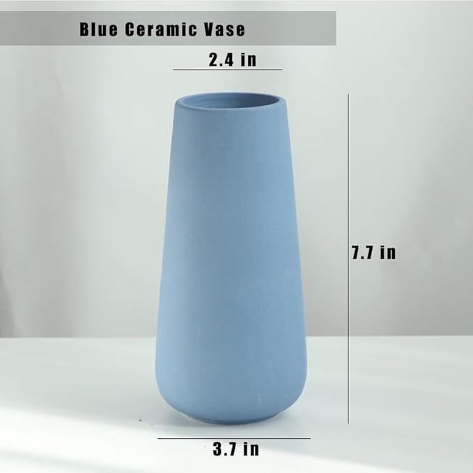 Blue Ceramic Vase, 7.7" H, Minimalist Modern Home Decoration, Matte Design for Fireplace Bedroom Kitchen Living Room Centerpieces Office Desk, Fit for Holding Dried Flowers, Fresh Flowers
