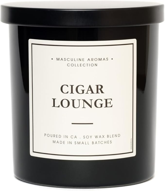 | Masculine Aromas 9oz | 50 Hours | Soy Wax | Scented Mens Candles with Natural Essential Oils | Vegan (Cigar Lounge)
