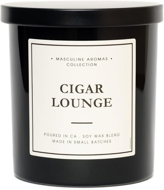 | Masculine Aromas 9oz | 50 Hours | Soy Wax | Scented Mens Candles with Natural Essential Oils | Vegan (Cigar Lounge)