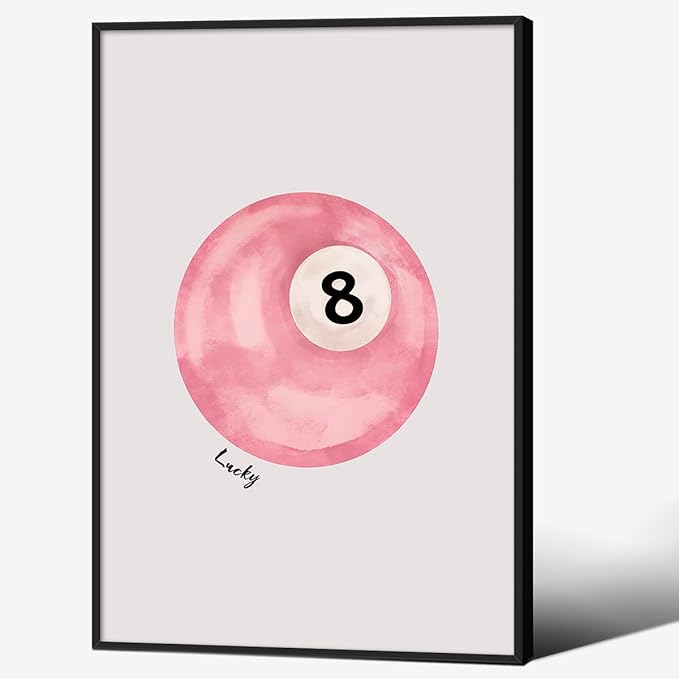 Pink 8 Ball Wall Art Vintage Trendy Preppy Pool Ball Posters Minimalist Retro Light Pink Canvas Prints 24x36 inch Black Framed Lucky Number Painting for Girly Bedroom Dorm Wall Decor