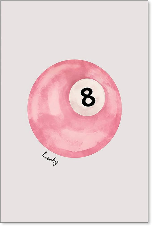 XSCQ Pink 8 Ball Wall Art Vintage Trendy Preppy Pool Ball Posters Minimalist Retro Light Pink Canvas Prints Lucky Number Painting for Girly Bedroom Dorm Wall Decor 16x24 inch Unframed