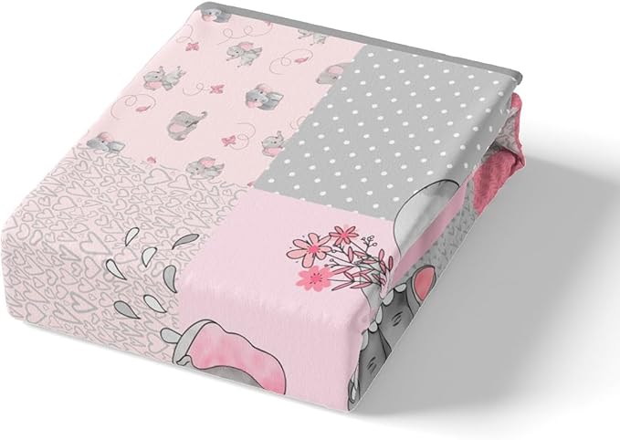 Girly Cute Elephant Bedding Set King Size for Woman Men,Pink Gray Plaid Geometric Comforter Cover with 2 Pillowcases,Cartoon Animals Stripes Dots Duvet Cover Set Microfiber Quilt Cover