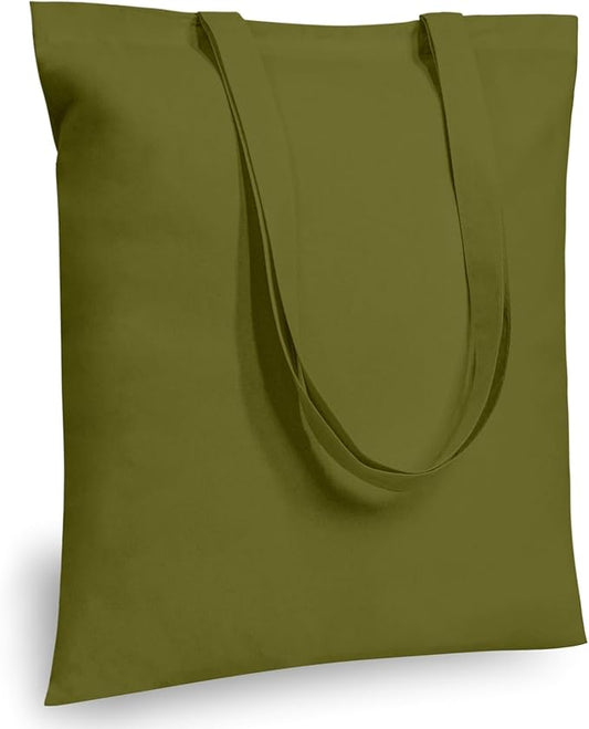 TOPDesign 6-Pack Economical 16"x15" Olive Green Cotton Tote Bags, Lightweight Medium Reusable Grocery Shopping Cloth Bags, Suitable for DIY, Advertising, Promotion, Gift, Activity