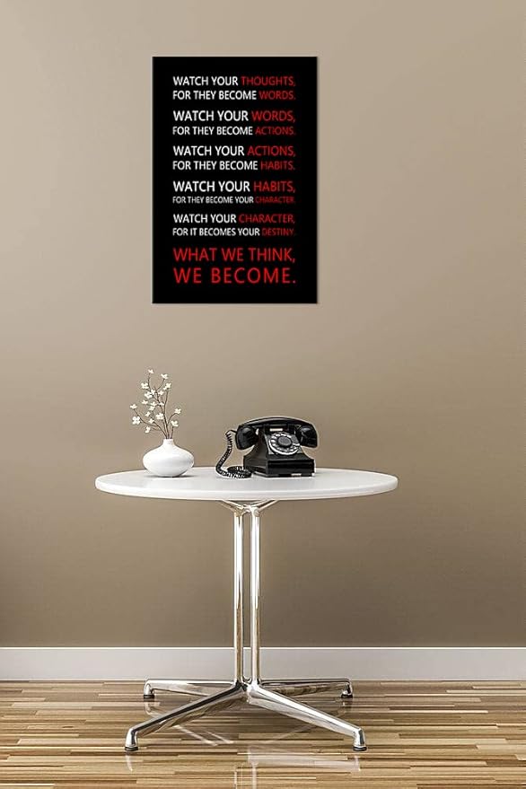 Watch Your Thoughts Inspirational Wall Art Motivational Canvas Painting Inspiring Quotes Posters Prints Artwork Living Room Home Office Classroom Decor Framed Ready to Hang [12''W x 18''H]