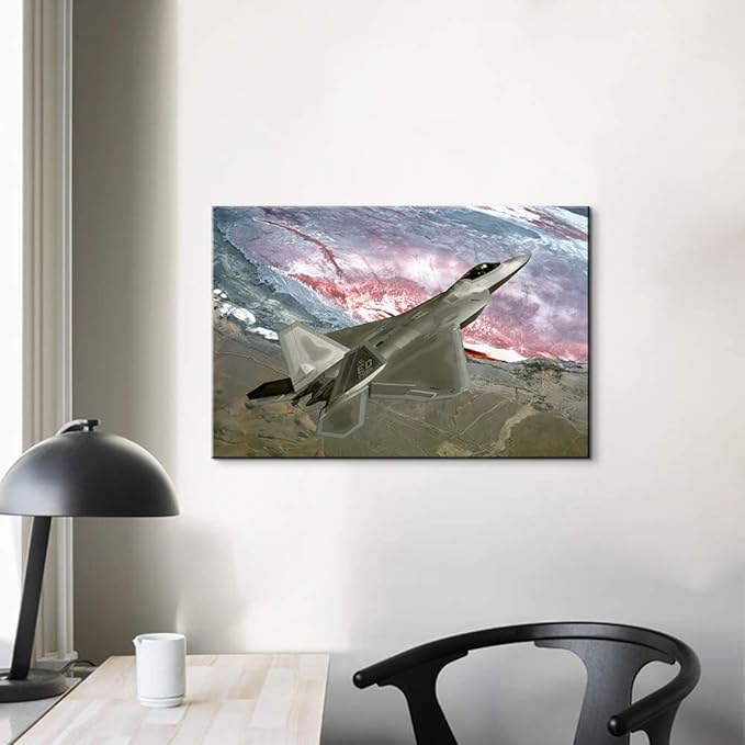 Airplane Decor F-22 Raptor Fighter Jets Poster Aviation Wall Art Plane Wall Art for Boys Room Aviation Poster for Boys Room Bedroom Decor (12''Hx18''W)