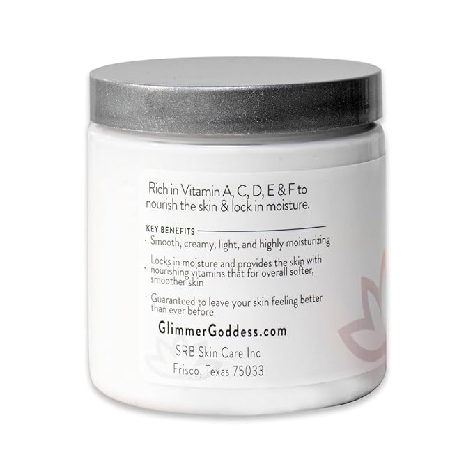 Glimmer Goddess Organic Whipped Body Butter for Women - Moisturizer Cream with Shea & Cocoa Butter, Almonds & Coconut Oil - Coconut Vanilla, 8oz