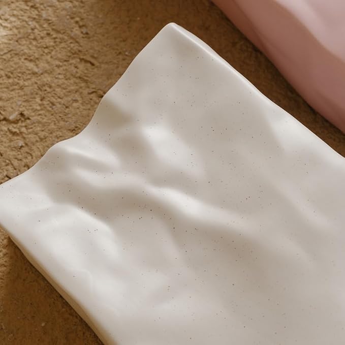 WENSHUO Crinkle Paper Bag Shape Ceramic Vase, Large Capacity for Flower Arrangement, Bookshelf Decorative (Nacre White)