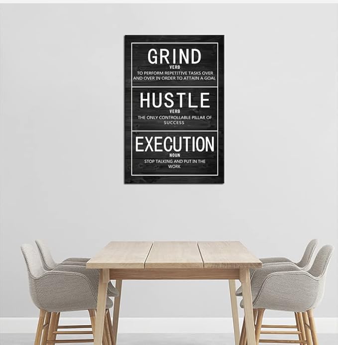 Grind Verb Hustle Verb Execution Noun Inspirational Canvas Painting Wall Art Motivational Poster Prints Artwork Pictures for Home Decor Office Framed Ready to Hang [24''W x 36''H]