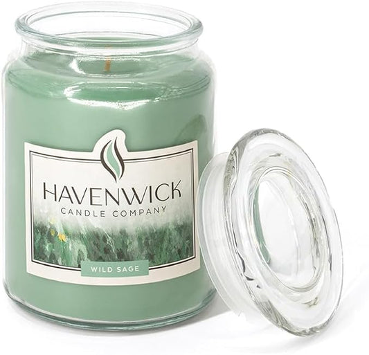 Havenwick Wild Sage Soy Blend 22-oz Large Jar Candle, Long Lasting 110-130 Hour Burn Time with Single Cotton Wick, Relaxing Scented Candles for New Home Gift & Housewarming Parties