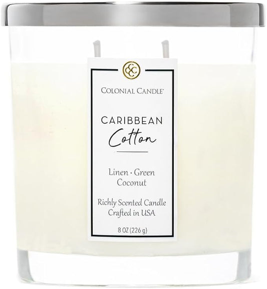 Colonial Candle Caribbean Cotton Scented Candle Jar, Highly Fragranced Candles for Home Scented, Mottled Wax Candle, 2 Wick, 8 oz - Made in The USA