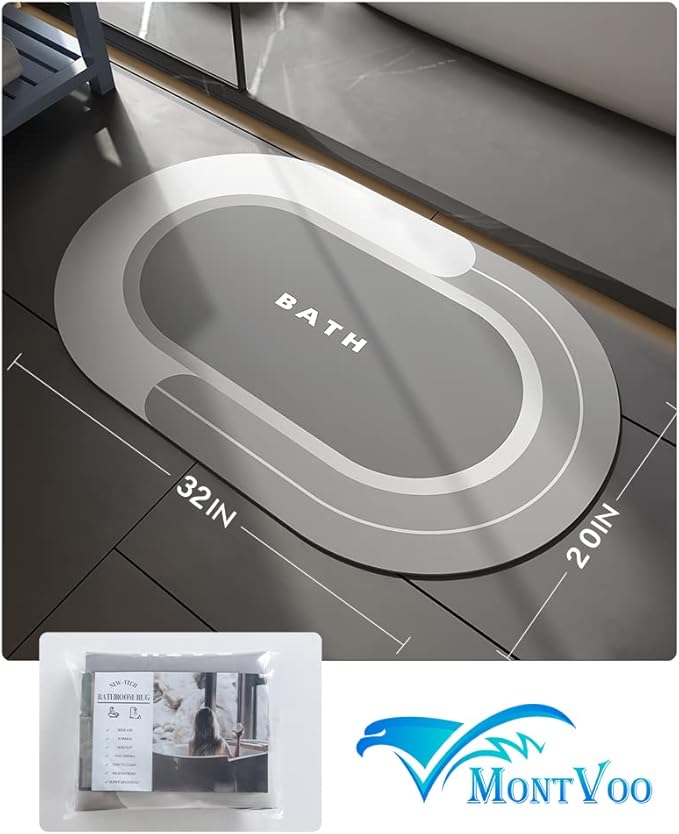 MontVoo Bath Mat - Non Slip, Quick Dry, Stain Resistant Bath Mat Rug for Bathroom Floor - Easy Care Shower Rug for Outside Bathtub - 20"x32" Grey