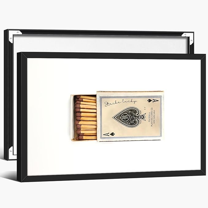 Retro Matches Poker Canvas Posters Vintage Ace of Spades Playing Cards Matchbox Wall Art 16x24 inch Black Framed Trendy Preppy Wall Decor Funky Aesthetic Prints for Living Room