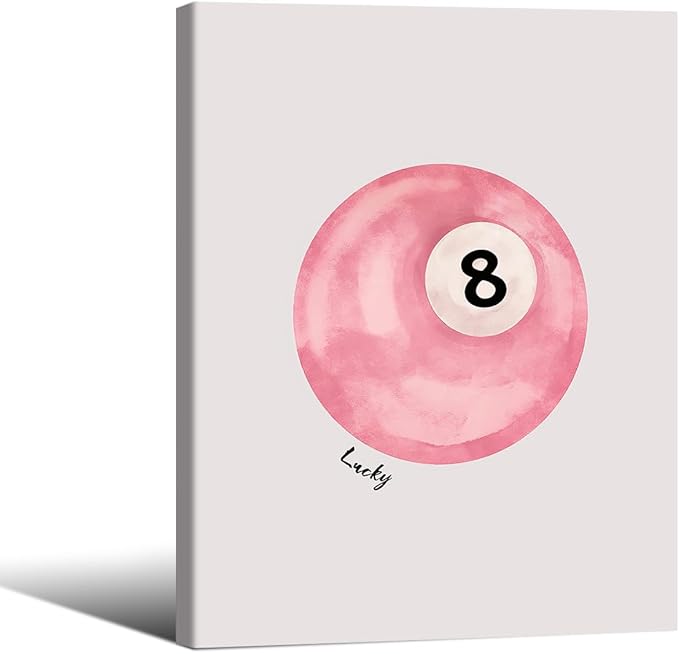 Pink 8 Ball Wall Art Vintage Trendy Preppy Pool Ball Posters Minimalist Retro Light Pink Canvas Prints 08x10 inch Framed Lucky Number Painting for Girly Bedroom Dorm Wall Decor