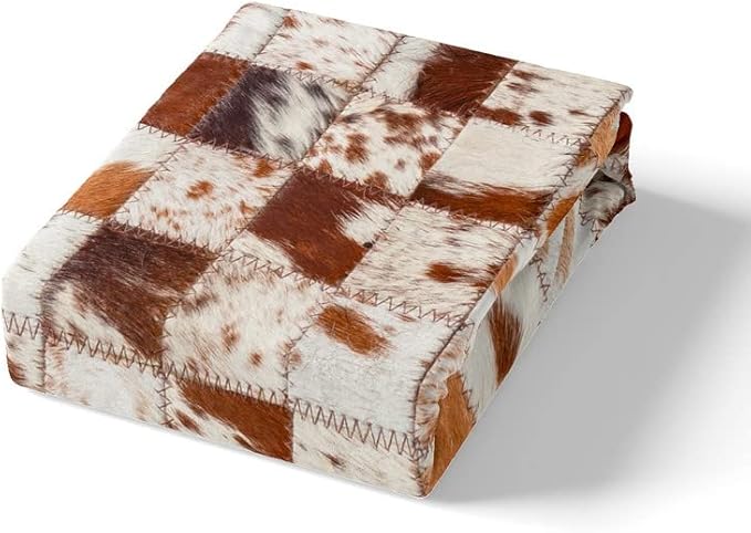 Feelyou Retro Farmhouse Duvet Cover Set Splicing Cow Printed Comforter Cover for Kids Adults Cattle Fur Country Style Bedding Set 1 Duvet Cover & 1 Pillowcase
