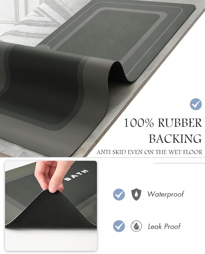 MontVoo Bath Mat-Bath Mats Non Slip Super Absorbent Stain Resistant Quick Dry Thin - 17"x27" Darkgrey