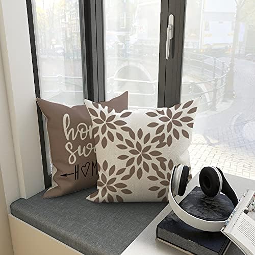 YCOLL Pillow Covers 16x16 Set of 4, Modern Sofa Throw Pillow Cover, Decorative Outdoor Linen Fabric Pillow Case for Couch Bed Car, Khaki