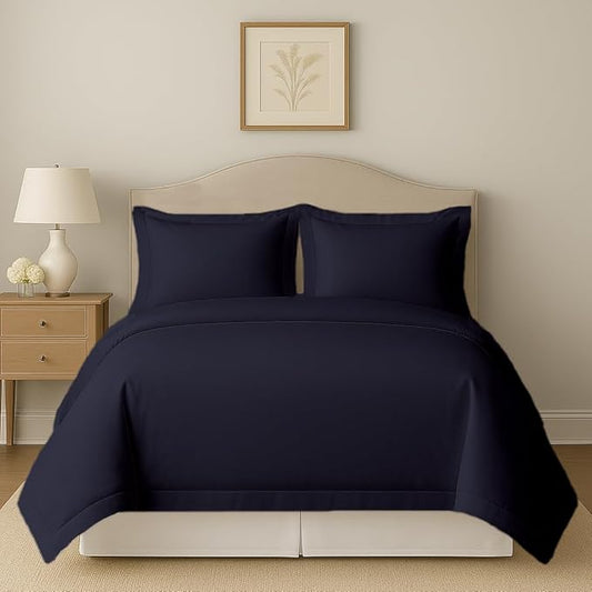 eBeddy Linens 800 TC Ultra Silky Soft Egyptian Cotton Oversized King 120x98 Size 3-Pieces Duvet Cover Hidden Zipper Closer & Corner Ties Durable and Fade Resistant Navy Blue Solid