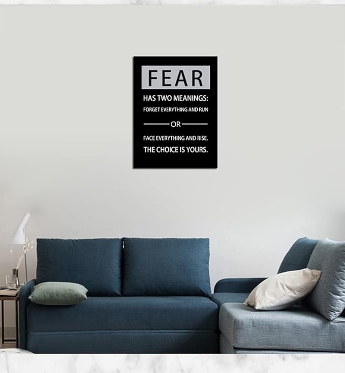 Inspirational Canvas Wall Art Fear Has Two Meanings Printed Pictures Motivational Entrepreneur Quotes Pictures Posters Home Decor Painting Frame for Living Room Office Ready to Hang [18''W x 24''H]