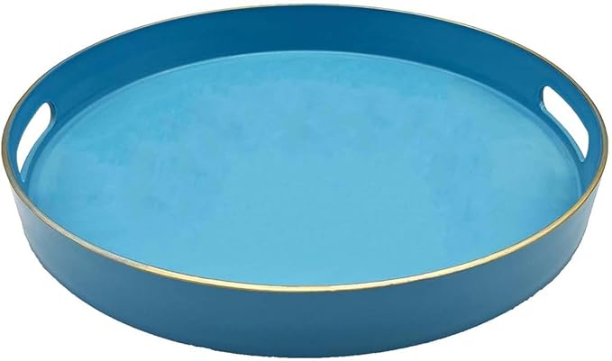 Round Serving Tray with Handles,Elegant Plastic Decorative Tray,Round Ottoman Trays Coffee Table Trays for Living Room,Home Decor 13"
