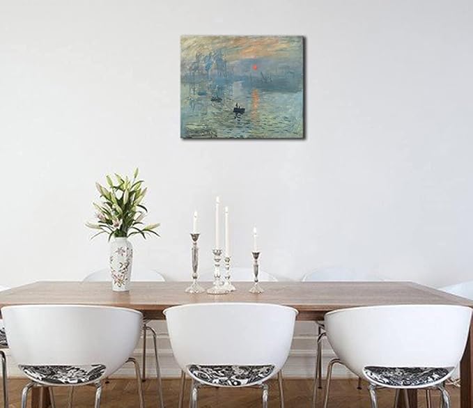 Wieco Art Impression Sunrise Canvas Prints Wall Art of Claude Monet Classic Oil Paintings Reproduction Seascape Ocean Sea Beach Picture for Living Room Home Decor Modern Gallery Wrapped Giclee