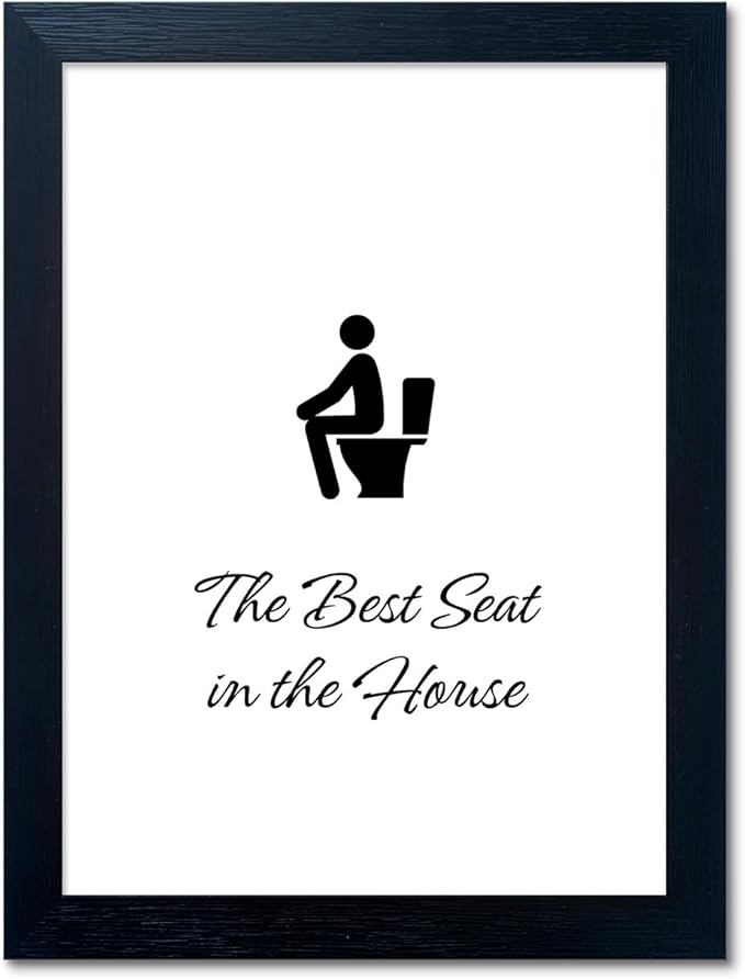 Trendy Black & White Framed Wall Art - Funny Bathroom Quote for Restroom & Washroom