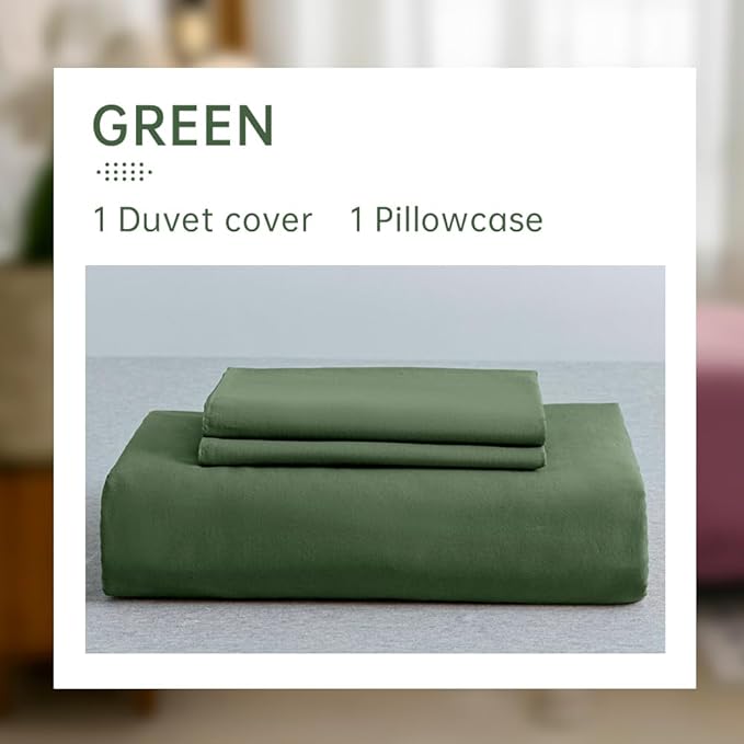 JELLYMONI Green Duvet Cover Twin Size - 100% Washed Cotton Linen Feel Textured Comforter Cover, 2 Pieces Breathable Soft Bedding Set with Zipper Closure (Green, Twin 68"x90")