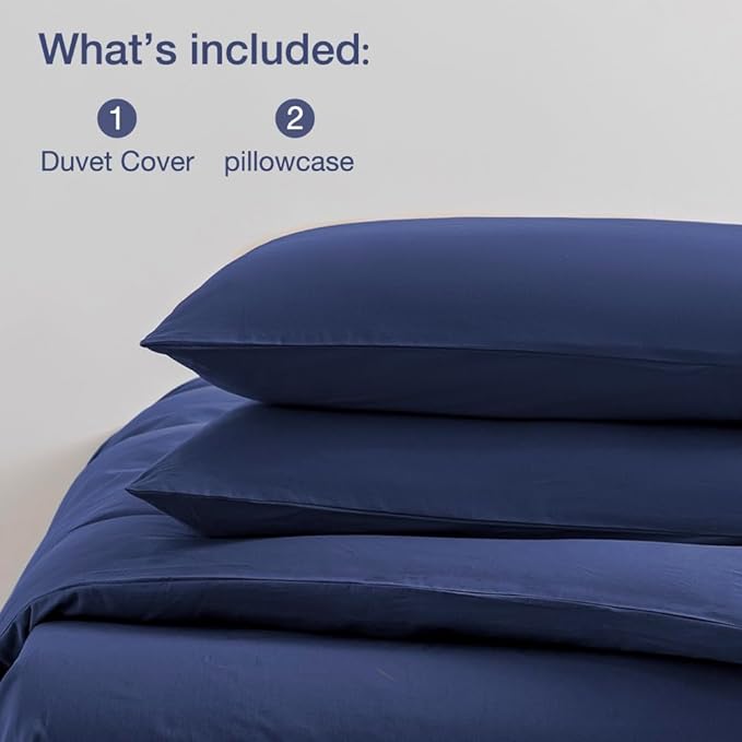 JELLYMONI Cotton Duvet Cover California King - 100% Washed Cotton Linen Feel Textured Comforter Cover, 3 Pieces Soft Bedding Set with Zipper Closure (Navy Blue, Cal King 104"x98")