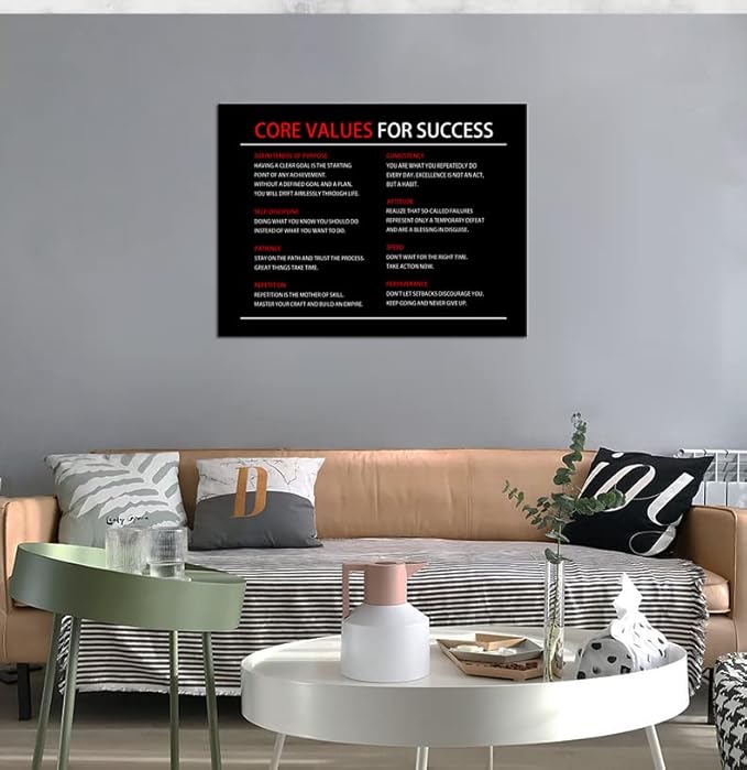 Inspirational Canvas Painting Motivational Wall Art Core Values Quote Poster Inspiring Positive Motivational Framed Artwork Prints Picture for Living Room Office [30''Wx 40''H]