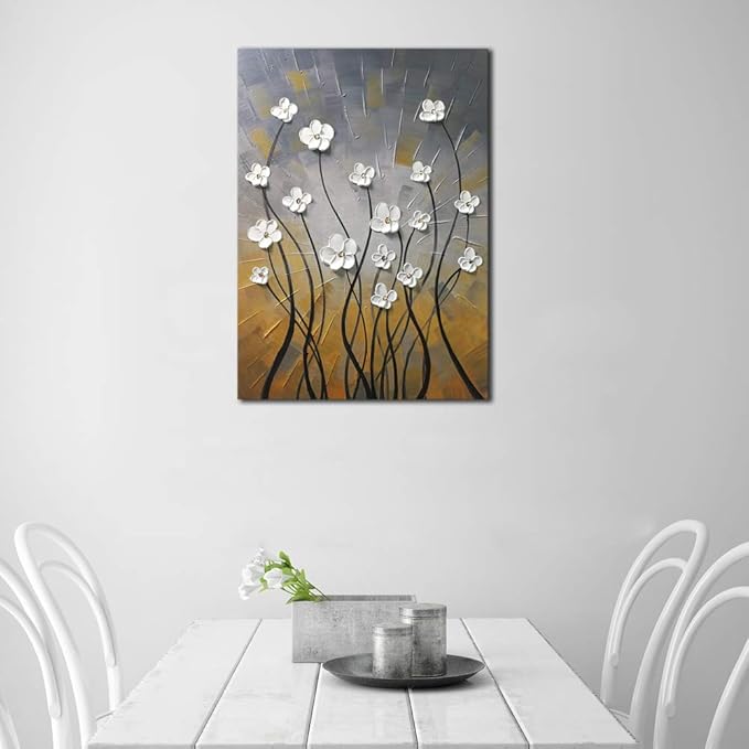 Wieco Art Morning Dancing 100% Hand Painted Oil Paintings Abstract Canvas Wall Art Modern Stretched Flowers Artwork Ready to Hang for Living Room Home Decorations and Wall Decor