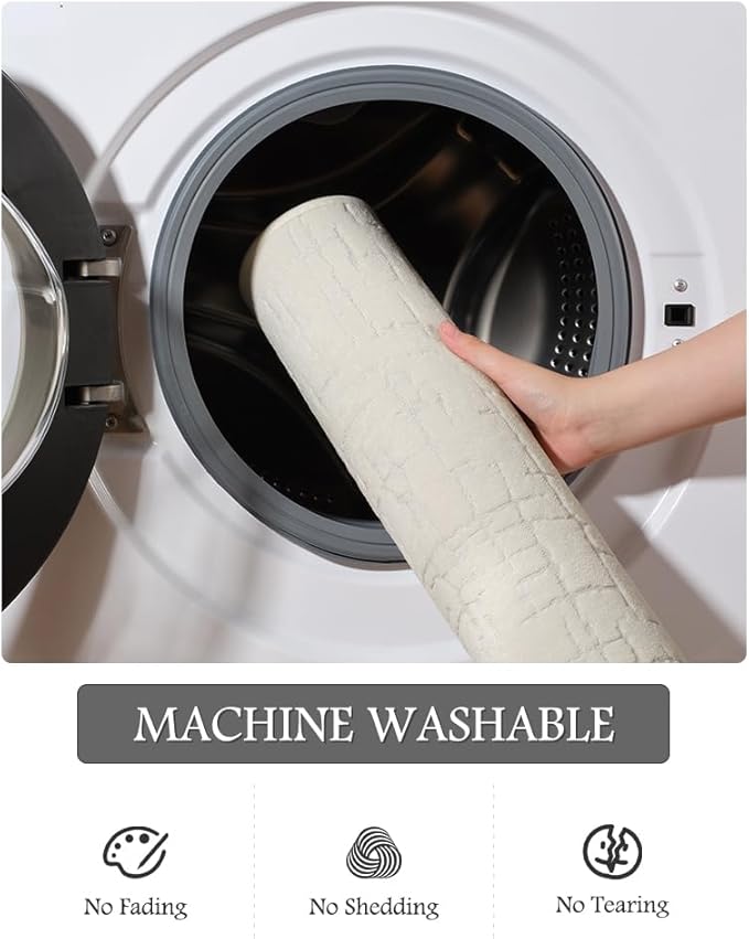 AMOAMI-Bath Mat-Absorbent Quick Dry Bathroom Floor Mats-Washable Rubber Backing Bath Mats for Bathroom Rugs Fit Under Door-Bath Rug for in Front of Sink Bathtub Shower Room, Cream 17''x59''