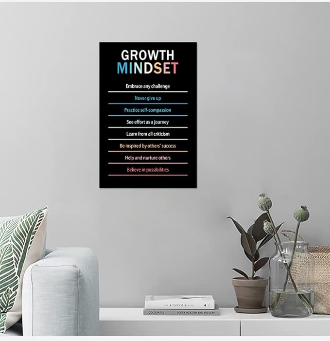 Inspirational Wall Art Growth Mindset Motivational Life Learning Poster Canvas Prints Artwork for Office Living Room Modern Home Decor Painting Stretched and Framed Ready to Hang [12''Wx 18''H]