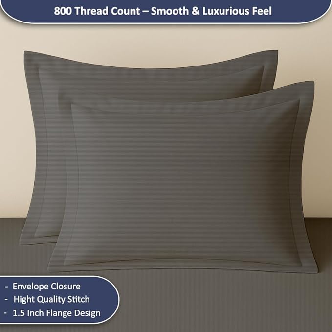 eBeddy Linens Luxury Dark Grey Striped Duvet Cover Set Super King 108x98 Size Egyptian Cotton Luxury Soft & Breathable Comforter Cover with Zipper Closure & Corner Ties