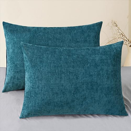 CaliTime Throw Pillow Covers Decorative 20 X 26 Inches Pack of 2 Cozy Chenille Standard Pillow Shams Cases for Couch Sofa Bed Living Room Home Ocean Blue