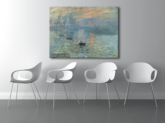 Wieco Art Giclee Canvas Prints Wall Art of Claude Monet Classic Oil Paintings Reproduction for Home Office Decor Impression Sunrise Extra Large Modern Gallery Wrapped Seascape Sea Picture Artwork