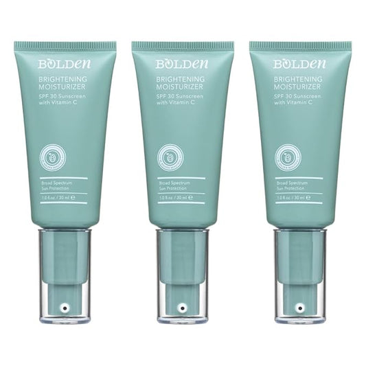 Bolden SPF 30 Brightening Face Moisturizer with Vitamin C | Broad Spectrum UVA/UVB Sunscreen | Applies Clear without Chalky Residue |1.0 FL Oz (Pack of 3)
