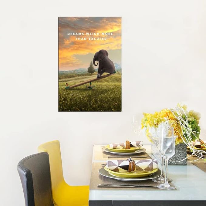 Inspirational Canvas Wall Art Dreams Weigh More Than Excuses Animal Motivational Poster Entrepreneur Quote Picture Home Office Decor Painting Framed and Stretched Ready to Hang [12''W x 18''H]