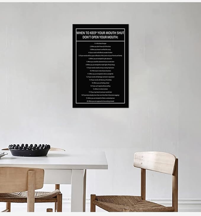 When to Keep Your Mouth Shut Don't Open Your Mouth Inspirational Canvas Wall Art Life Learning Poster Prints Artwork for Living Room Modern Home Decor Painting Stretched and Framed [12''Wx 18''H]