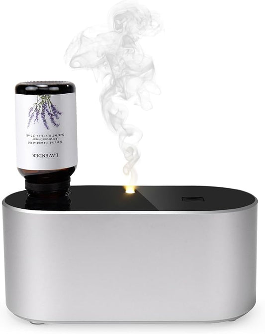 Waterless Diffuser for Essential Oil, Battery Operated Scent Air Aromatherapy Diffuser, Mini Aroma Diffusers with 3 Intermittent Mist Modes, Cycle Start for Home Office Bedroom - Silver