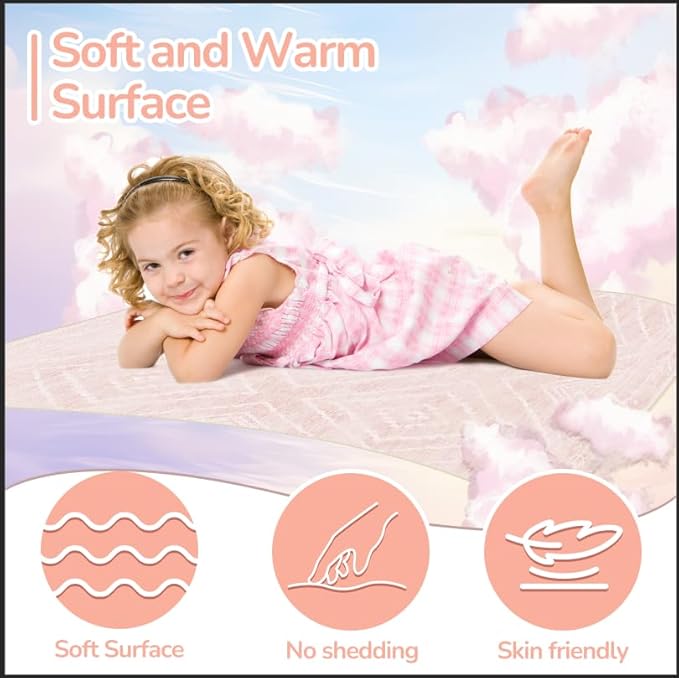 Area Rug 9x12 Rug Machine Washable Non-Slip Low Pile Print Pattern Western Rug for Living Room Bedroom Entryway Tribal Series -Light Pink/Cream